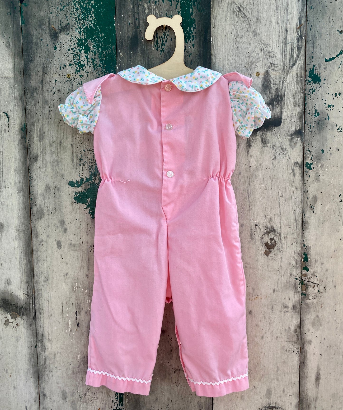 Pink Overalls with Floral Blouse