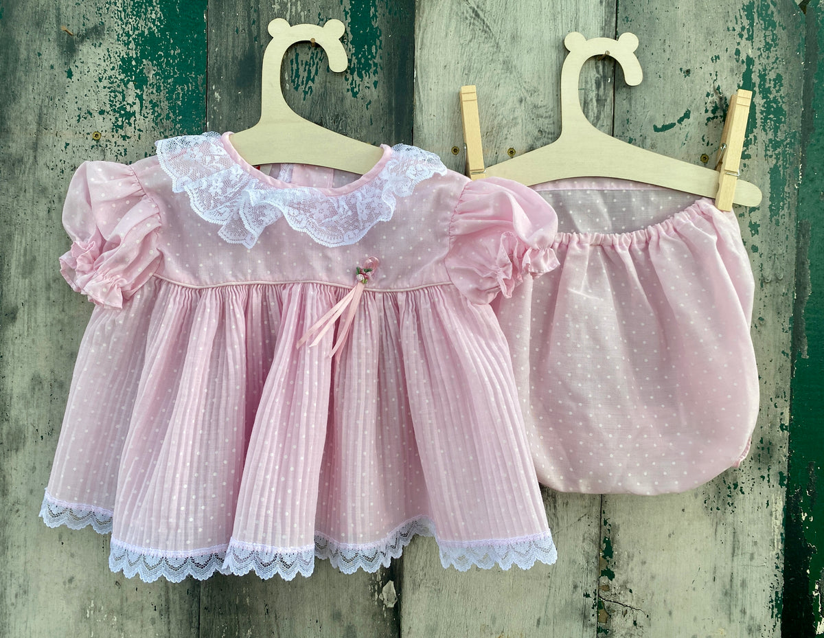 Polka Dot Pleated Dress and Bloomers Set