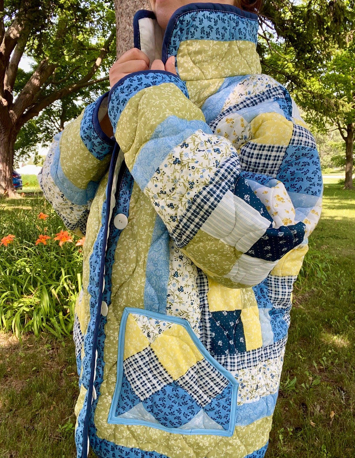 Floral Faux Quilt Coat Set