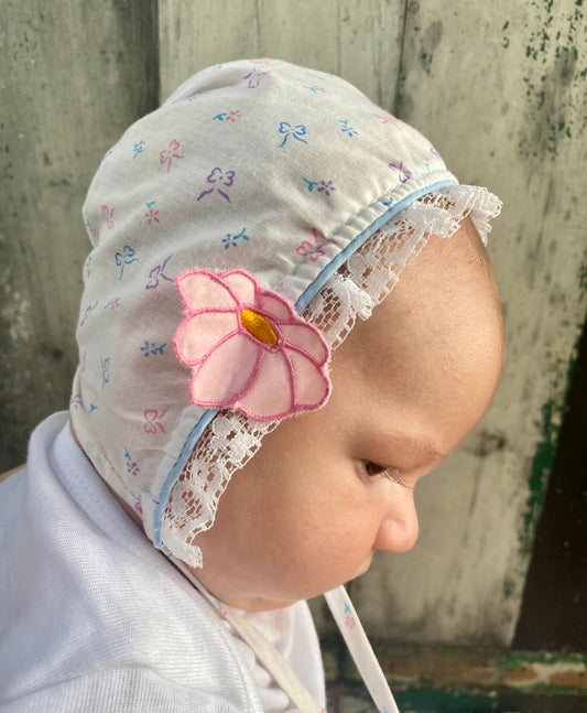 Baby Bonnet with Pink Flower
