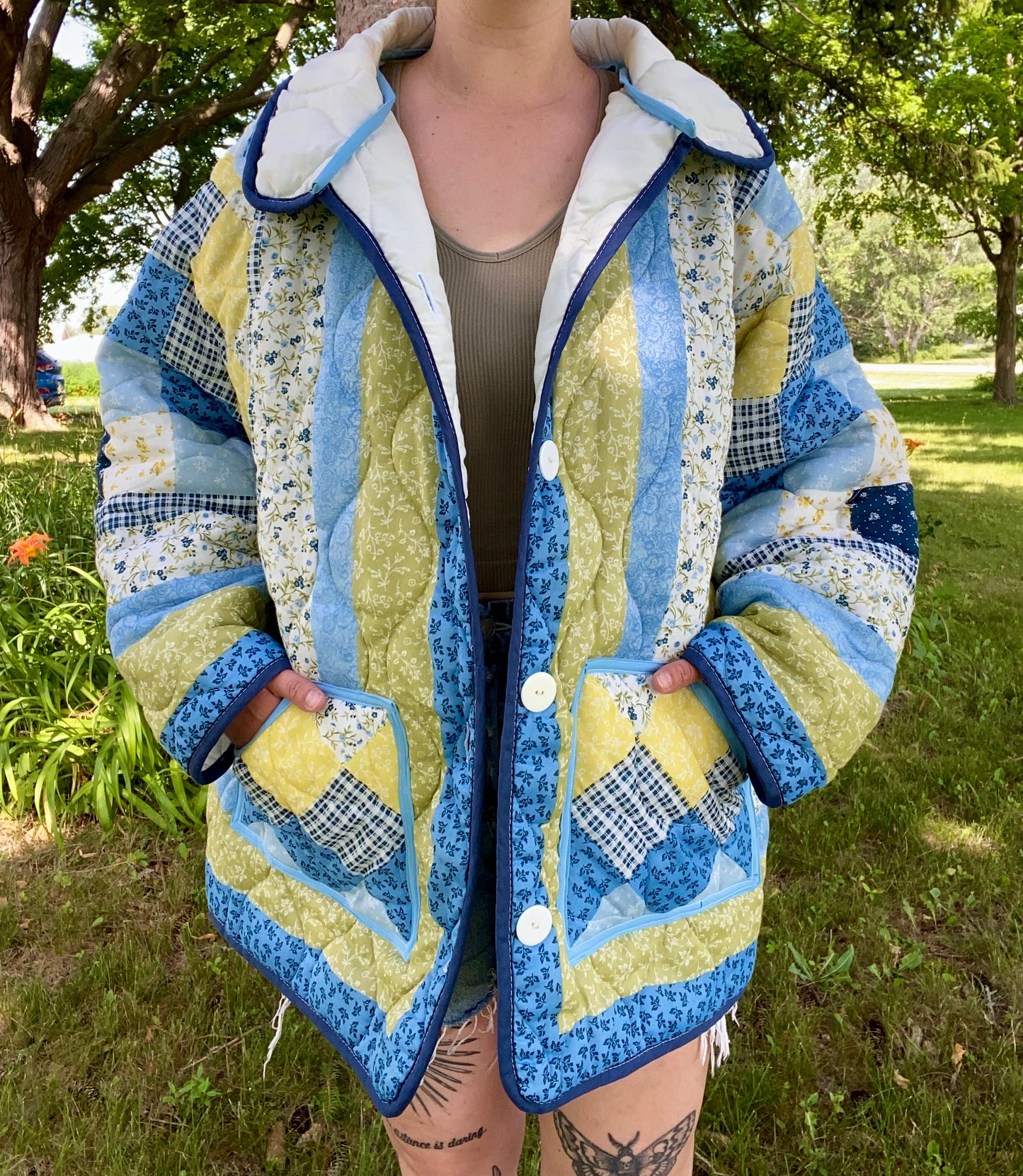 Floral Faux Quilt Coat Set