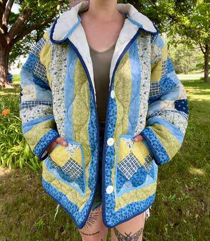 Floral Faux Quilt Coat Set