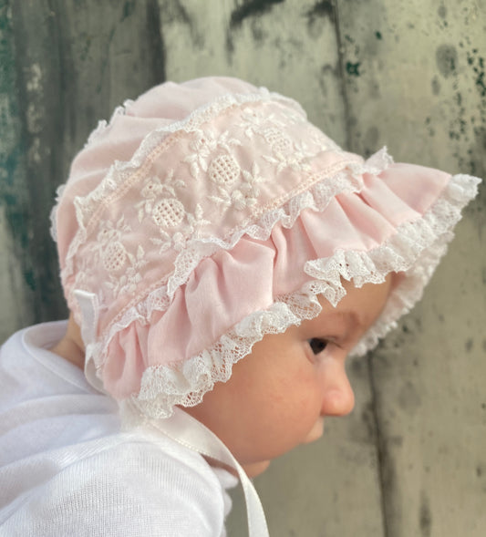 Pink Lacey Baby Bonnet